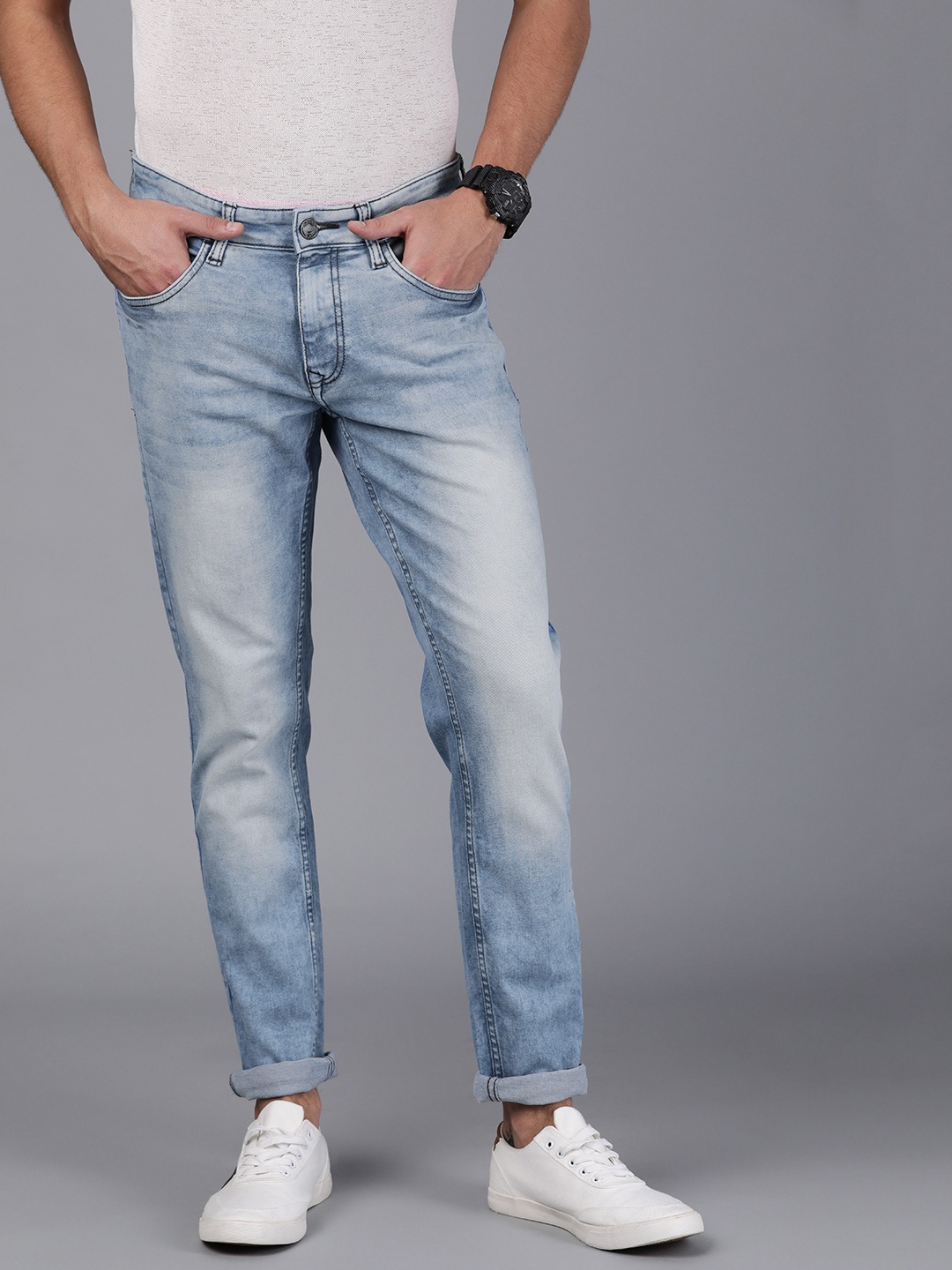 

WROGN Men Blue Slim Fit Mid-Rise Clean Look Stretchable Jeans