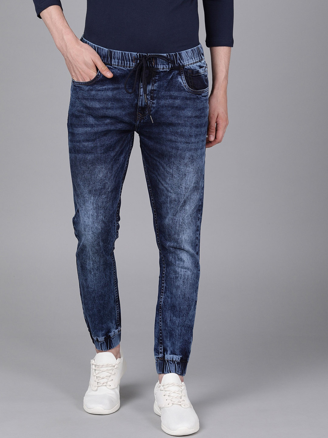 

WROGN Men Blue Jogger Mid-Rise Clean Look Stretchable Jeans