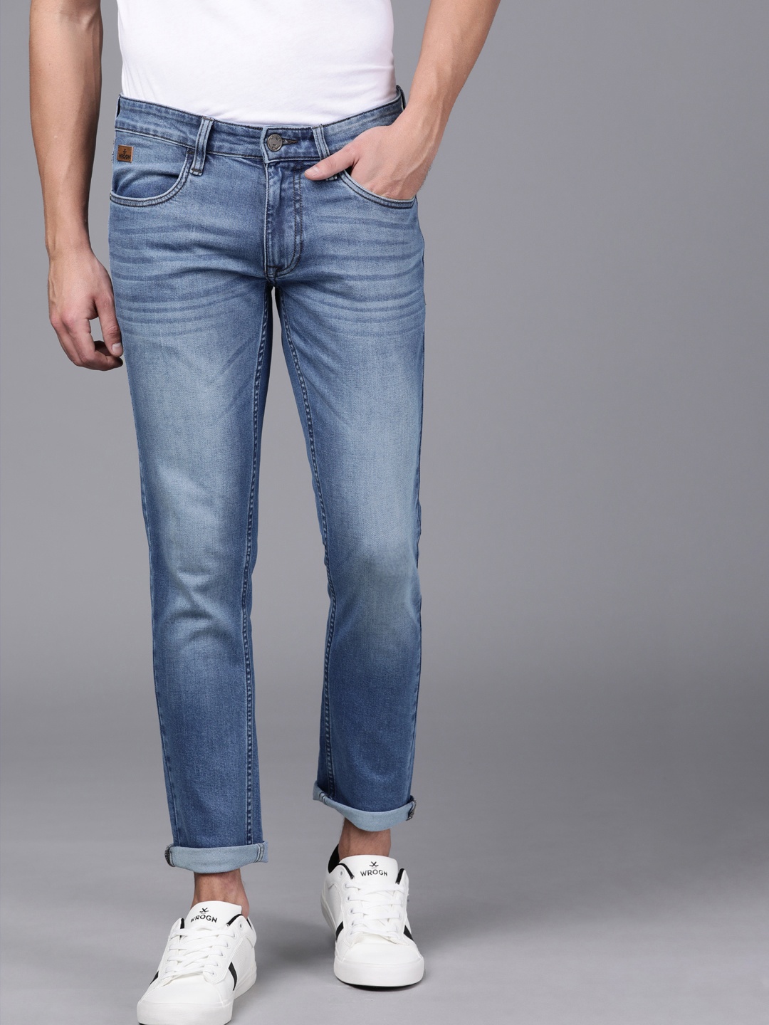 

WROGN Men Blue Slim Fit Mid-Rise Clean Look Jeans