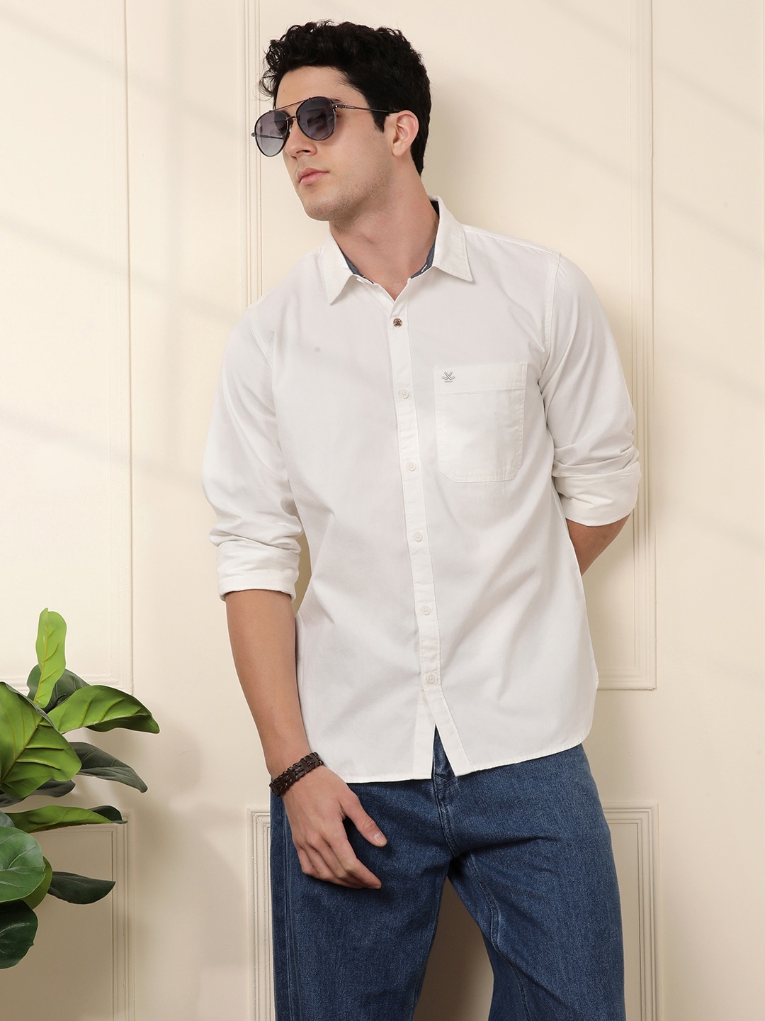 

WROGN Men White Slim Fit Solid Casual Shirt