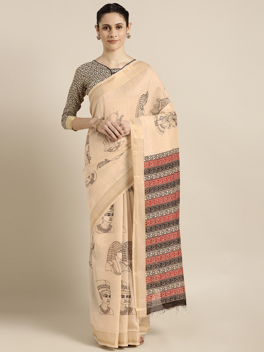 

Shaily Beige Printed Cotton Blend Saree