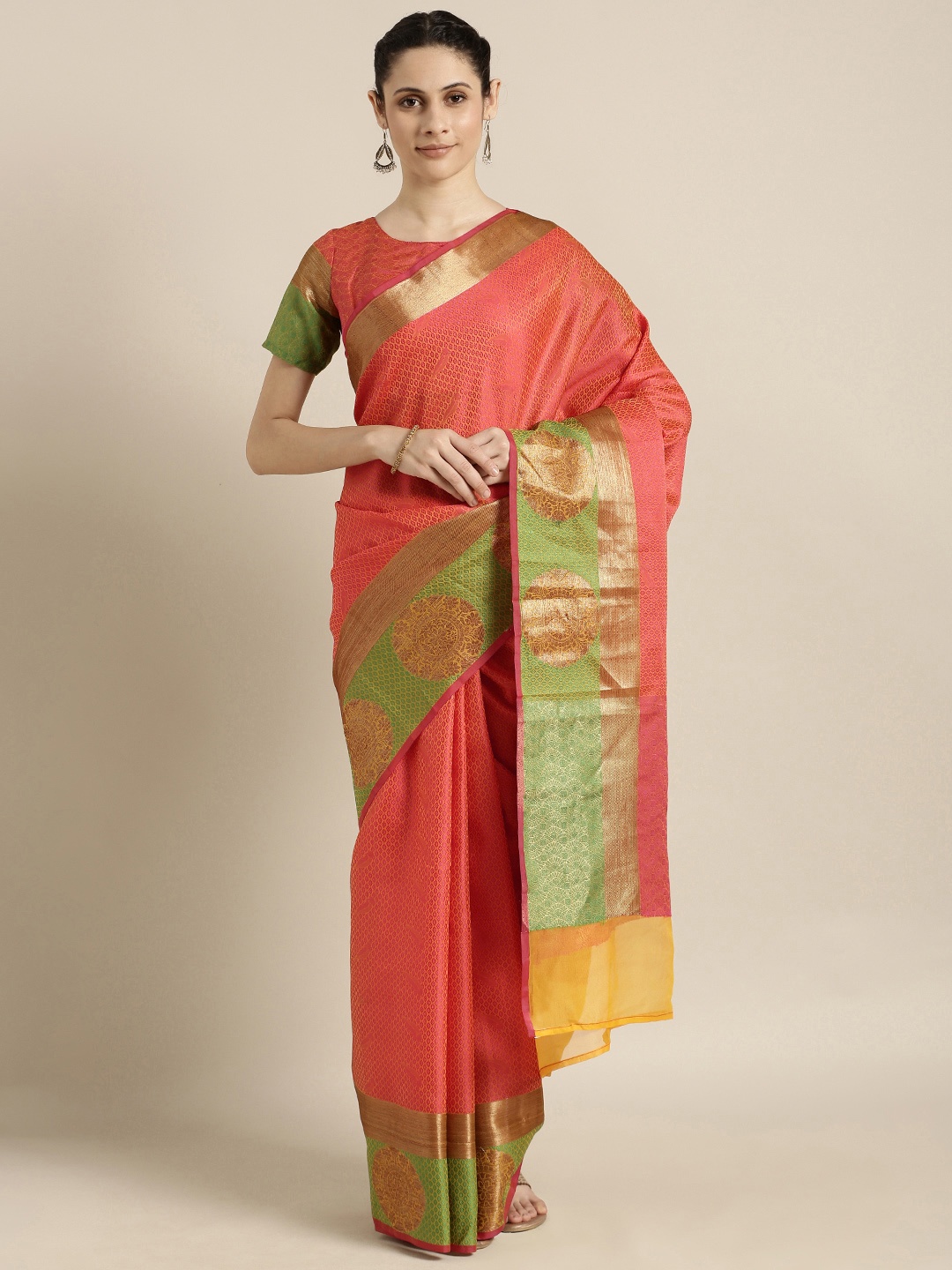 

Shaily Orange Woven Design Pure Silk Saree