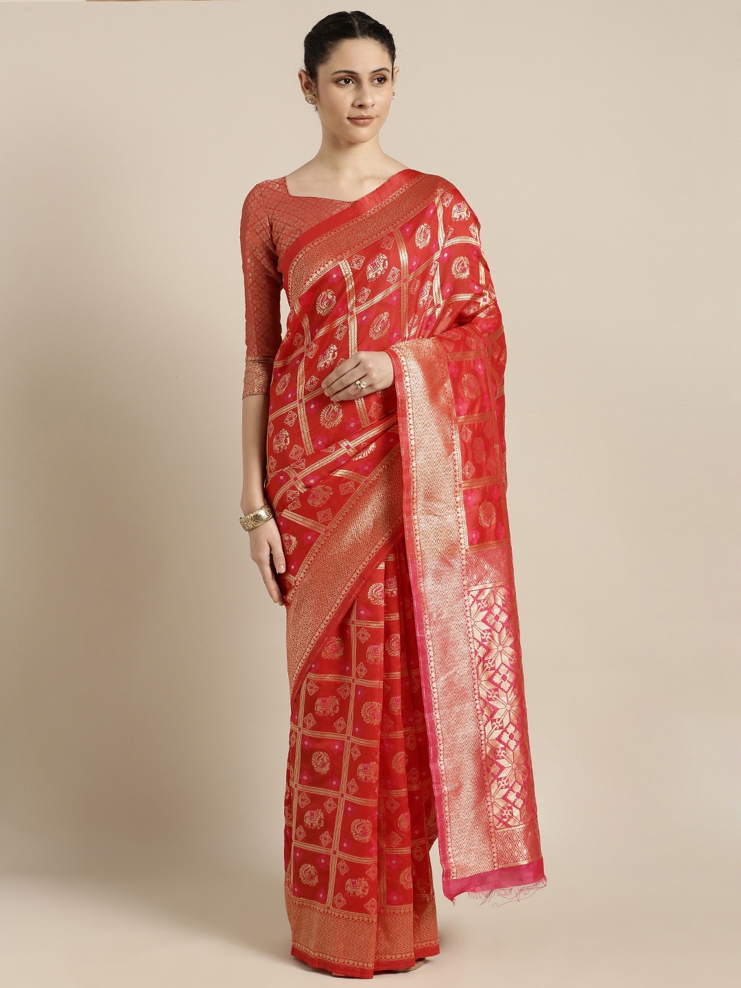 

Shaily Red Pure Silk Woven Design Patola Saree