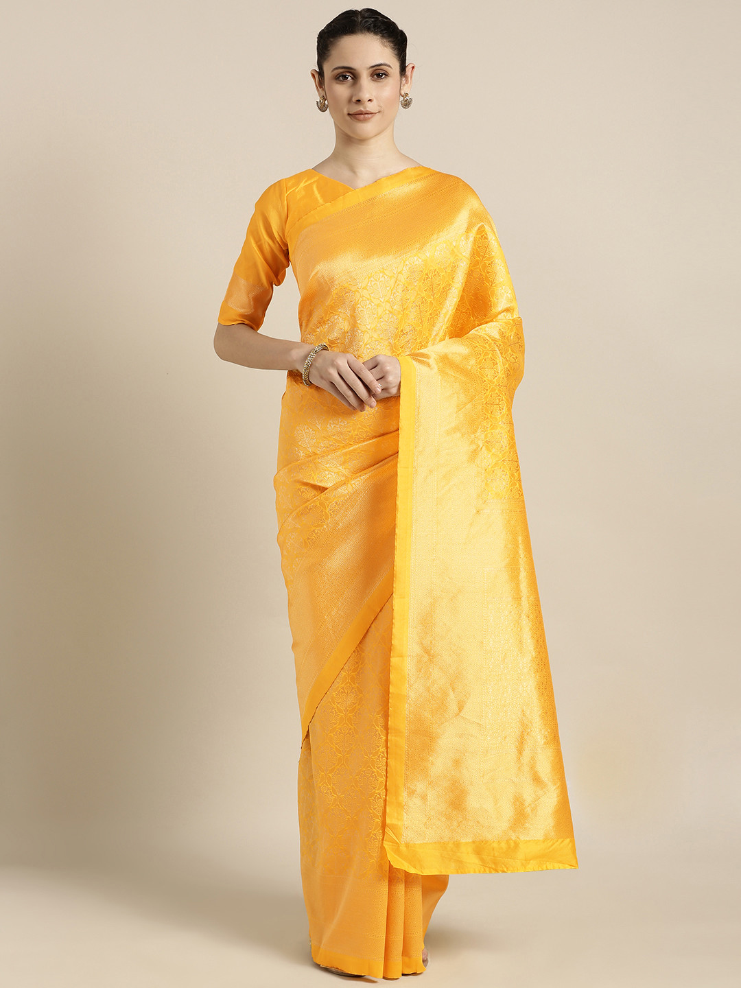 

Shaily Yellow Pure Silk Woven Design Banarasi Saree