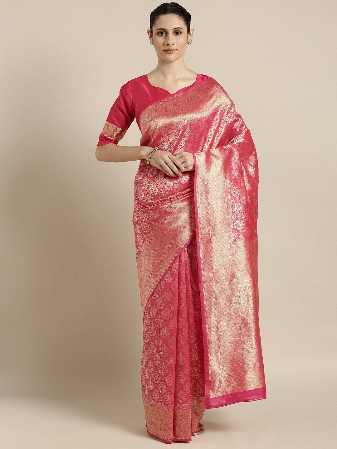 

Shaily Pink Woven Design Banarasi Saree