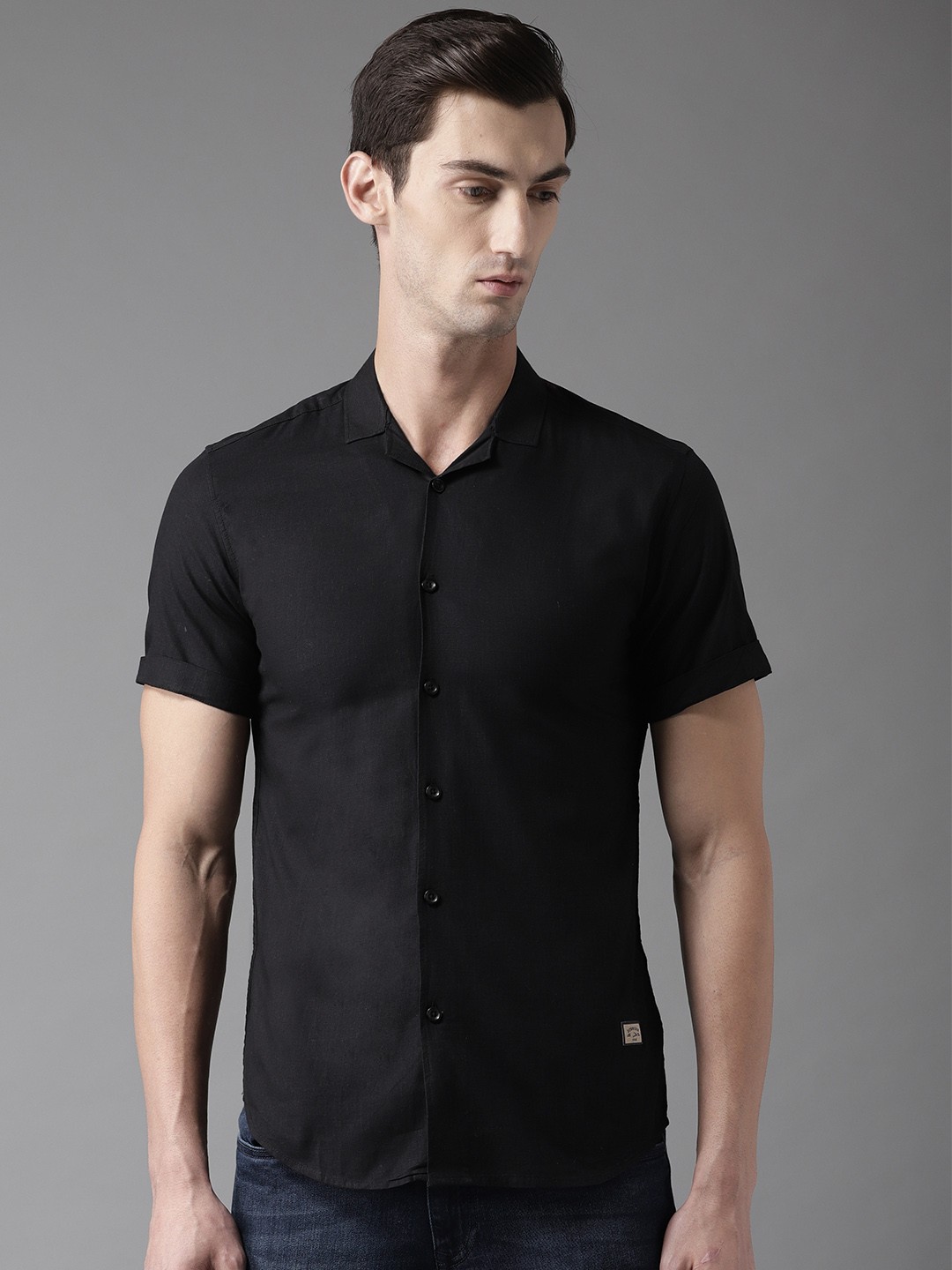 

DENNISON Men Black Comfort Slim Fit Solid Casual Shirt