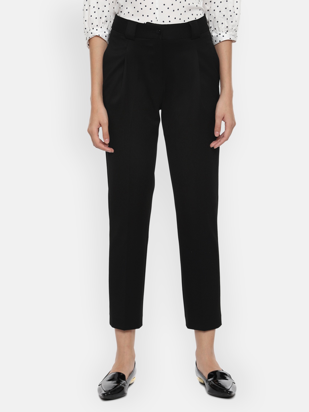 

Van Heusen Woman Women Black Regular Fit Solid Cigarette Trousers
