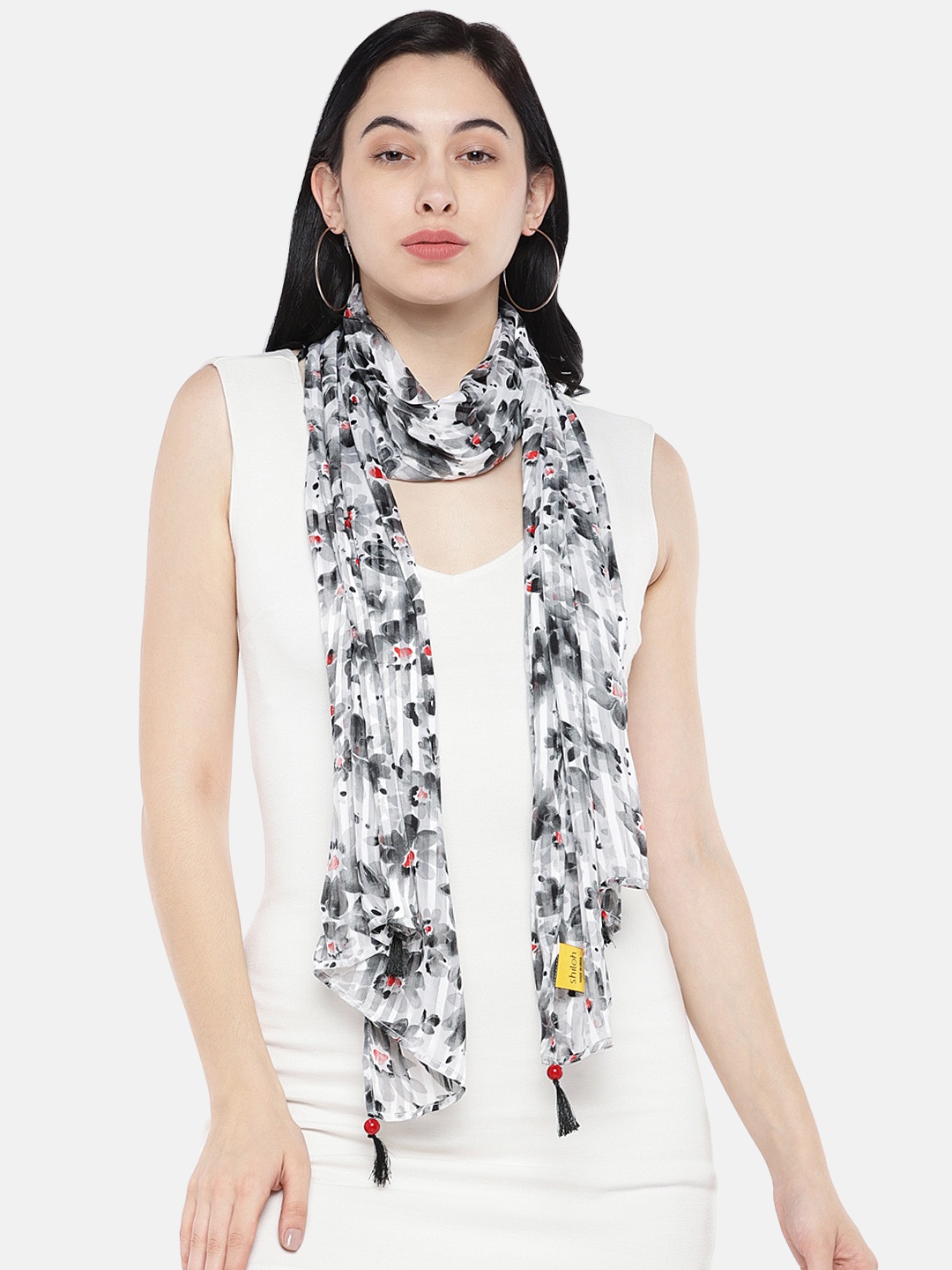 

Shiloh White and Black Printed Scarf