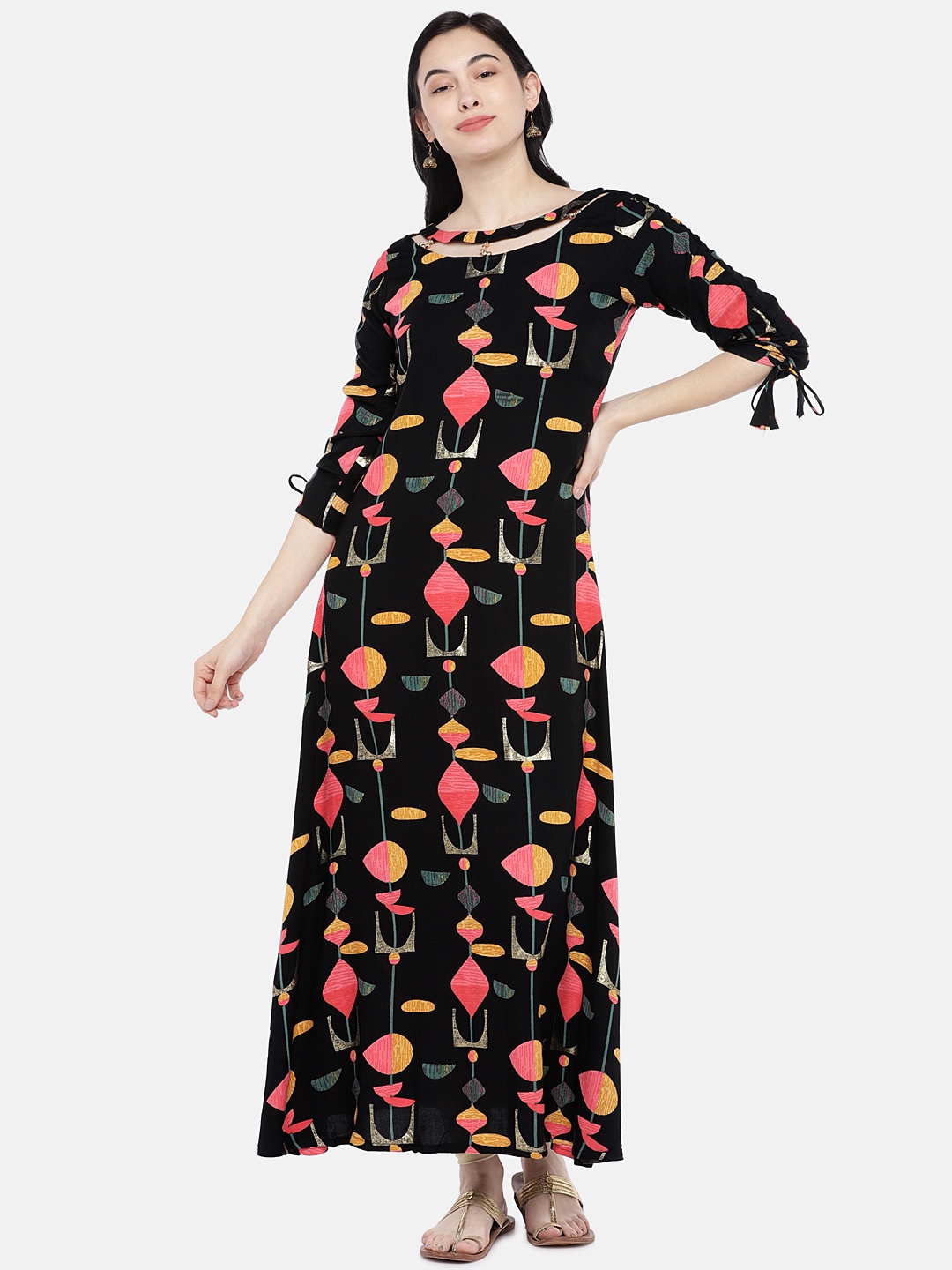 

shiloh Women Black & Pink Printed A-Line Kurta