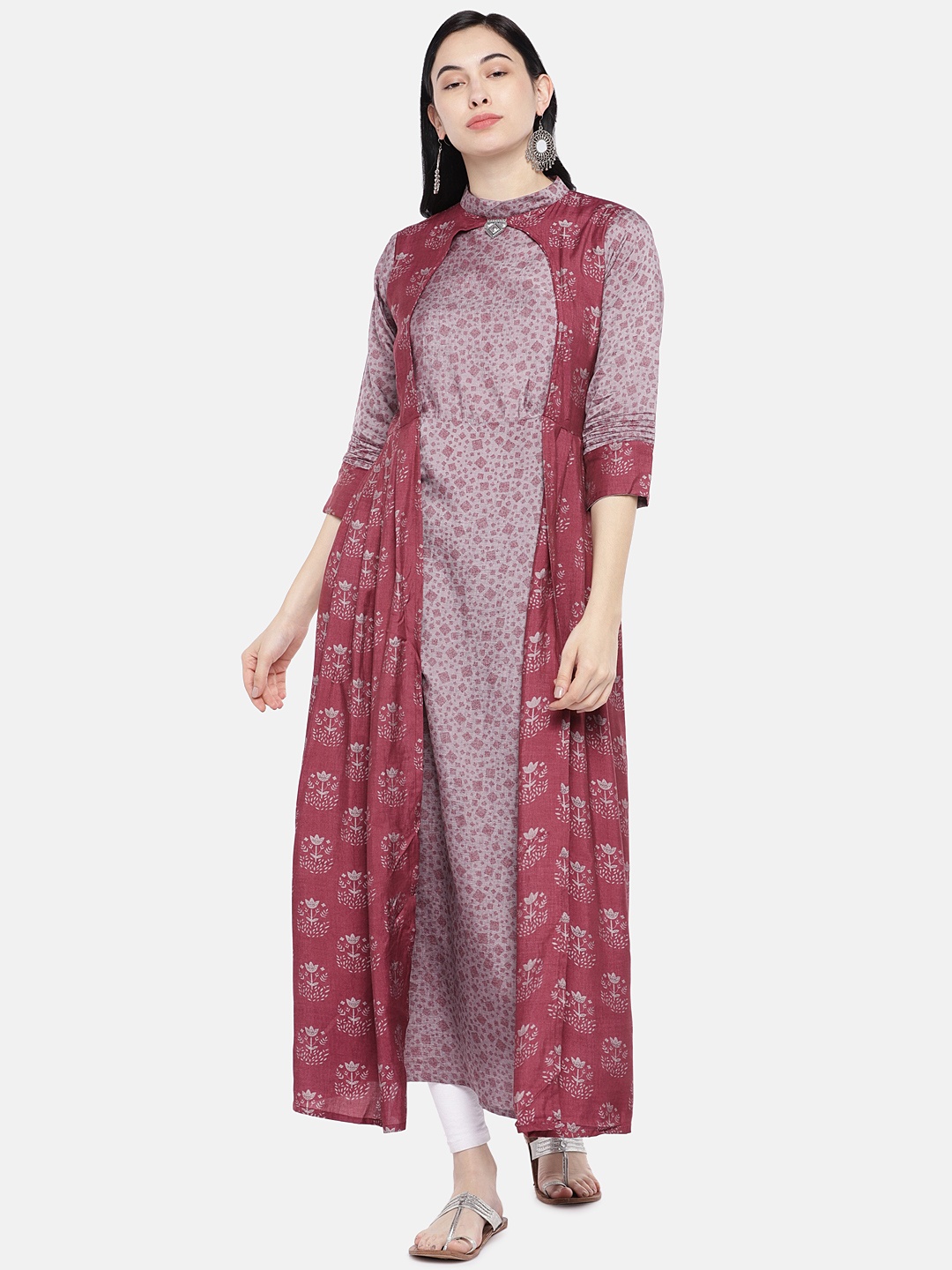 

shiloh Women Maroon & Mauve Printed A-Line Kurta