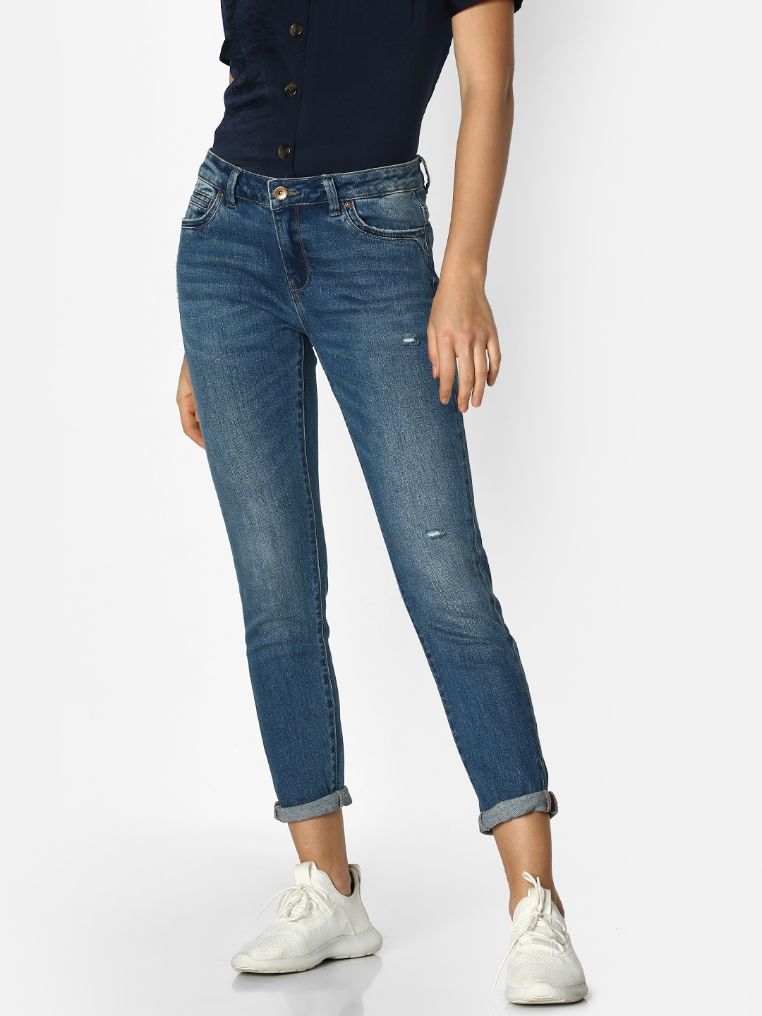 

ONLY Women Blue Skinny Fit Mid-Rise Low Distress Stretchable Jeans