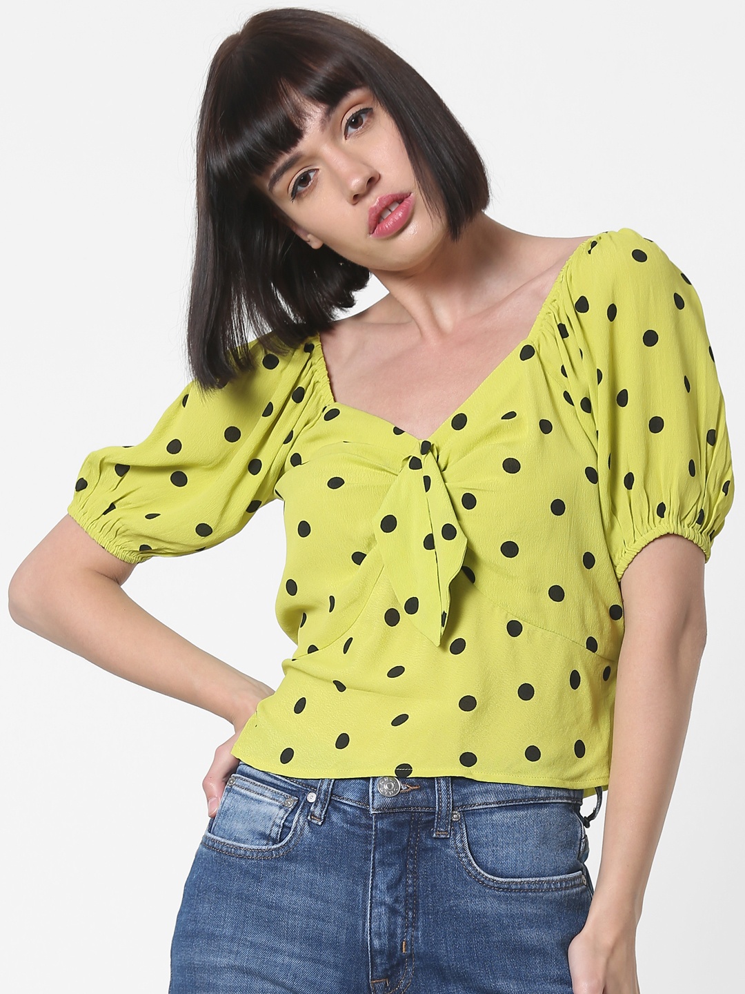 

ONLY Women Green & Black Printed Bardot Top