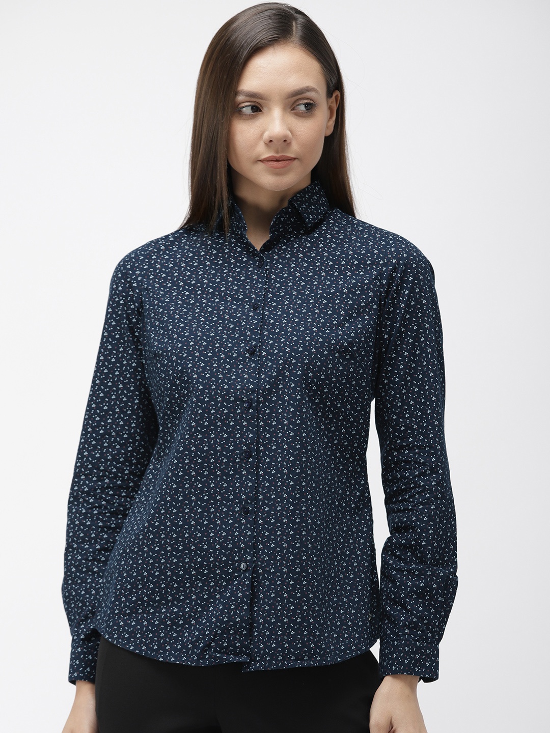 

Park Avenue Women Navy Blue Slim Fit Printed Formal Shirt