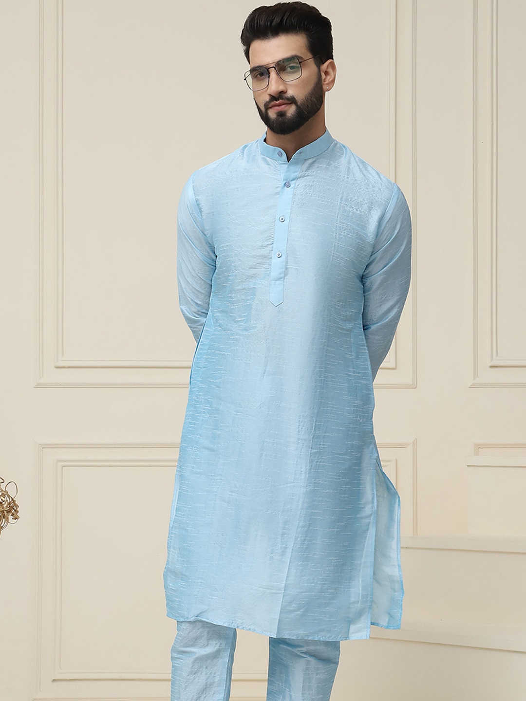 

SOJANYA Men Turquoise Blue Solid Straight Kurta