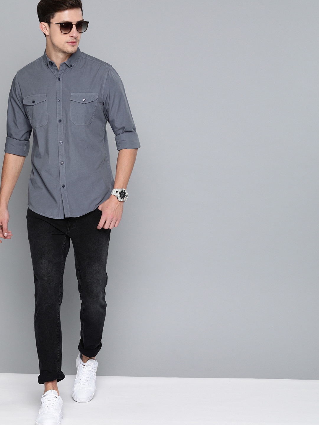 

Harvard Men Grey Regular Fit Solid Casual Shirt