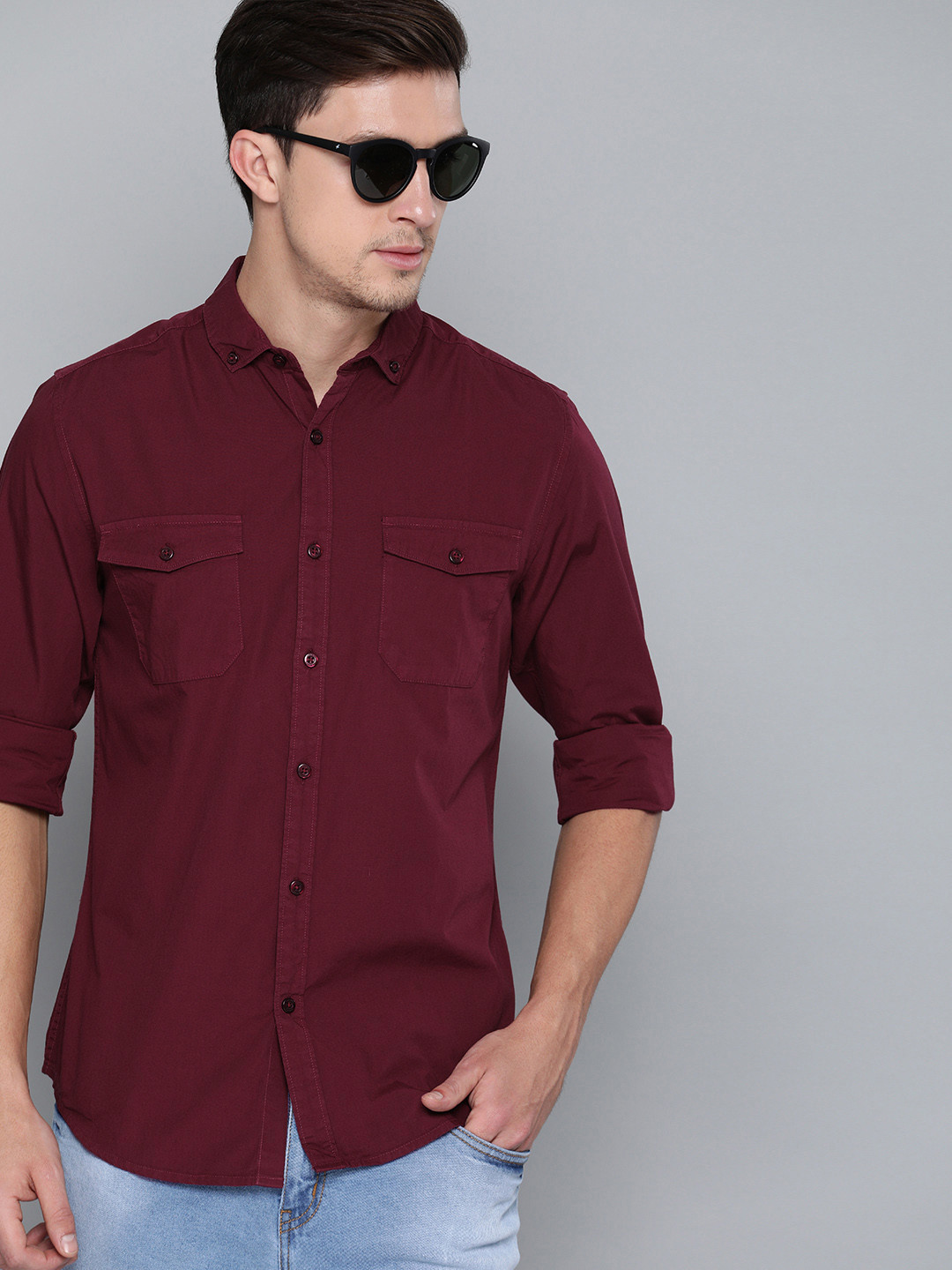 

Harvard Men Maroon Regular Fit Solid Sustainable Casual Shirt