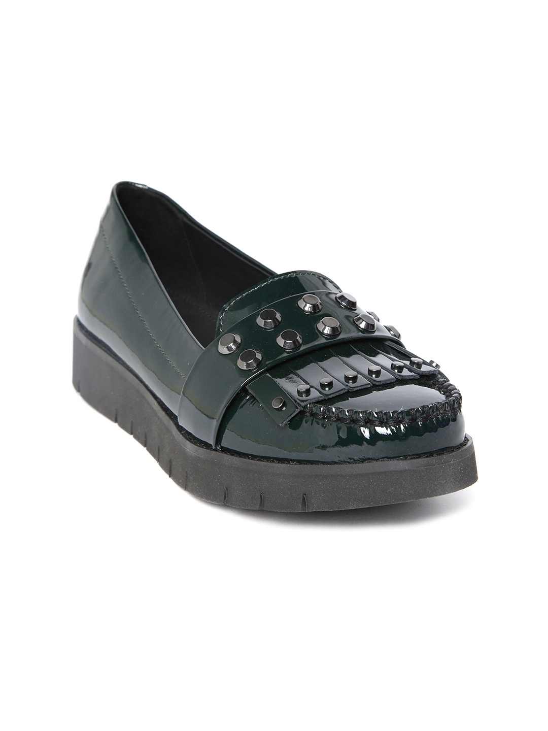 

Geox Women Green Patent Leather Studded Loafers