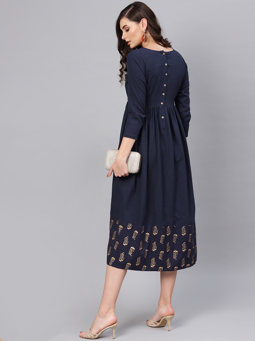 

SASSAFRAS Women Navy Blue Solid A-Line Dress