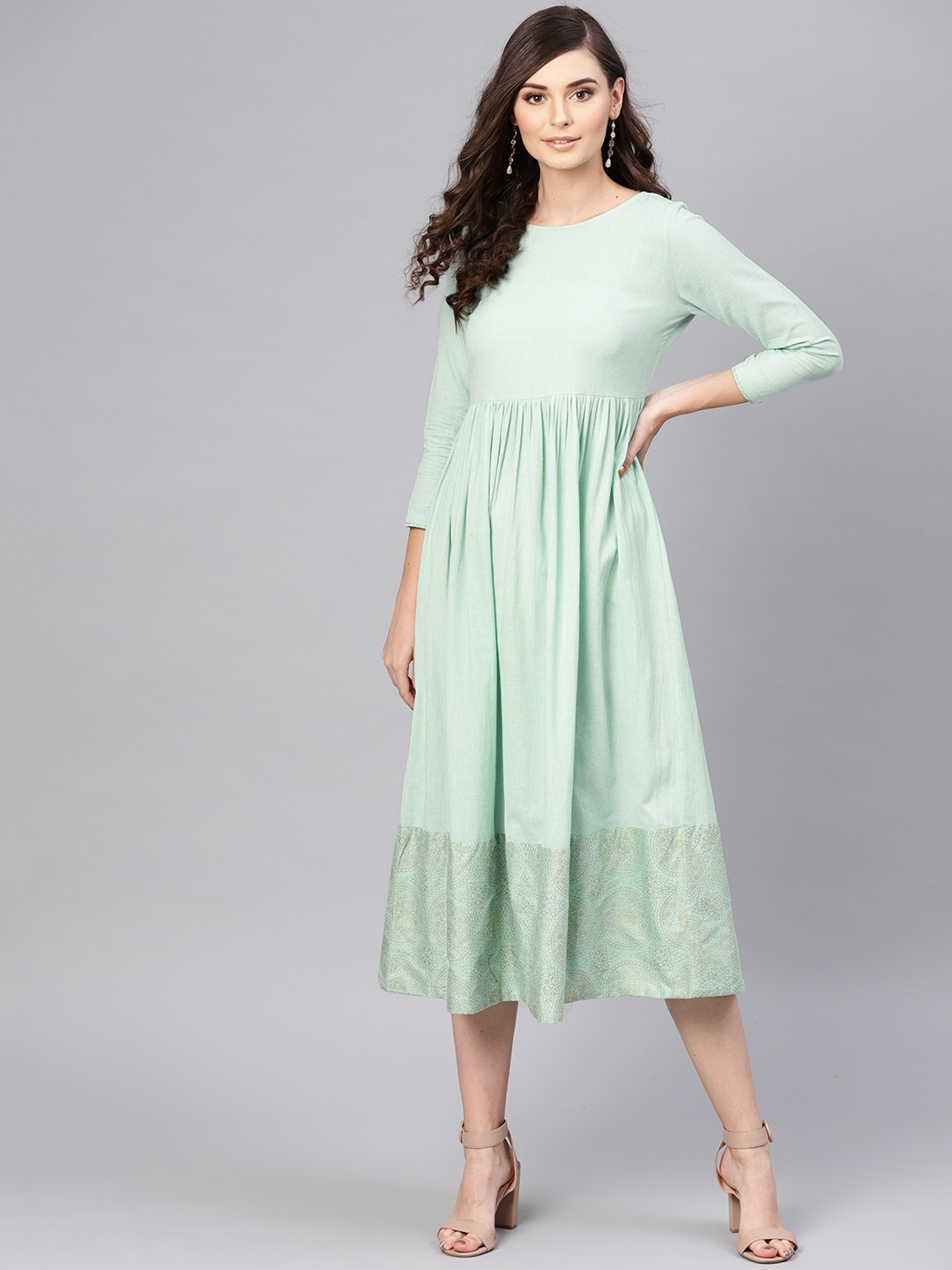 

SASSAFRAS Women Sea Green Solid A-Line Dress