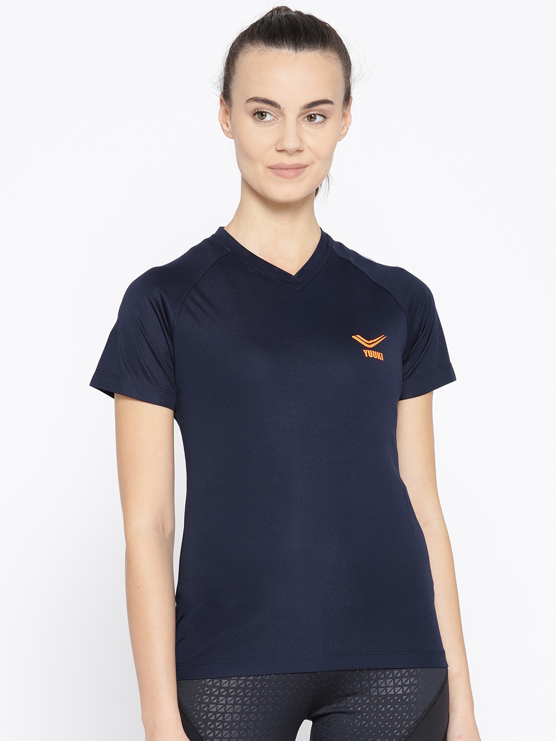 

Yuuki Women Navy Blue Solid V-Neck T-shirt