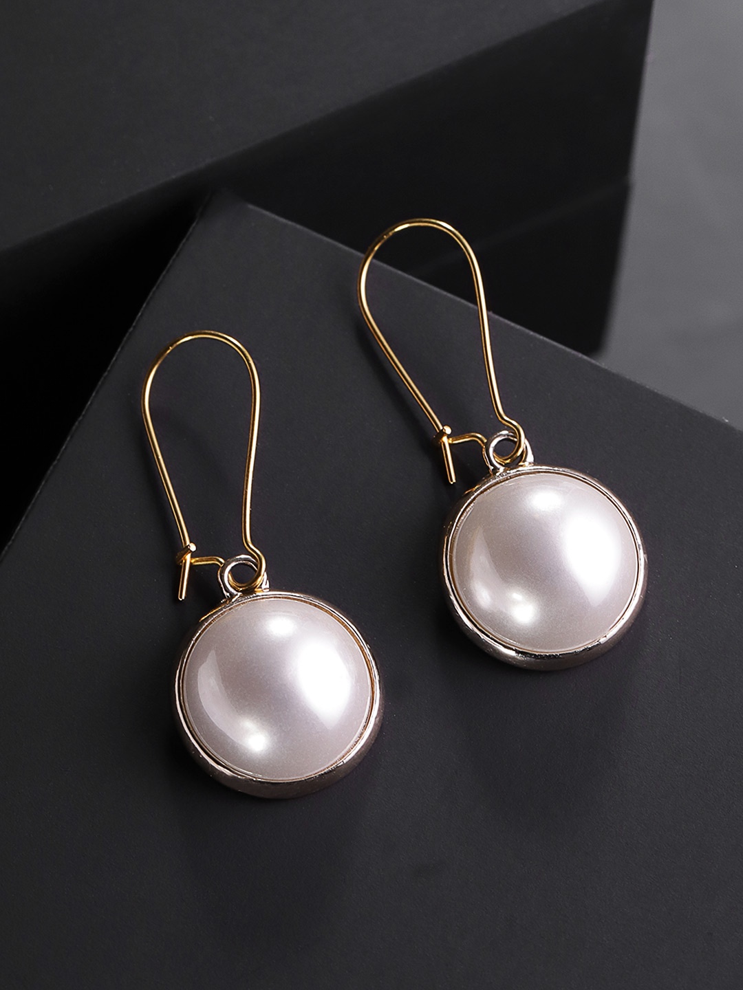 

Carlton London White Gold-Plated Beaded Circular Drop Earrings