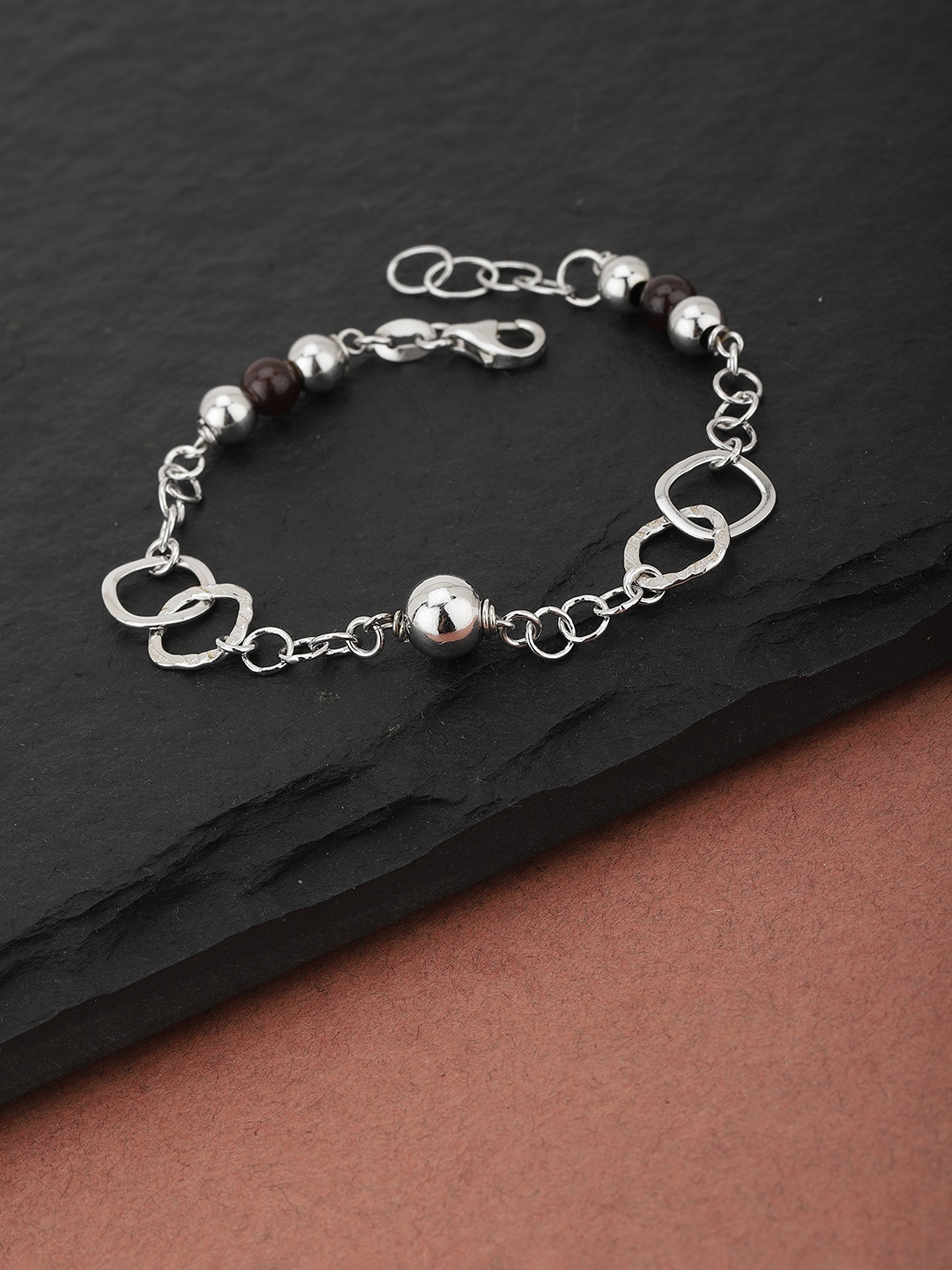 

Carlton London Silver-Toned Rhodium-Plated Beaded Link Bracelet