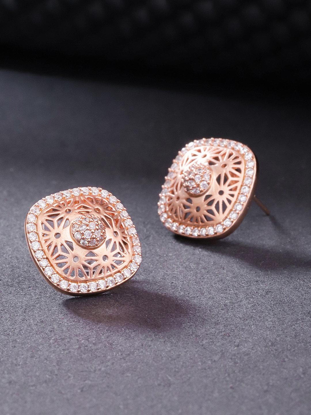 

Carlton London Rose Gold-Plated CZ Stone-Studded Square Studs