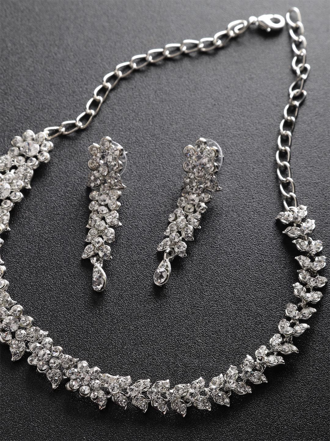 

Carlton Landon Silver-Toned Rhodium-Plated CZ Studded Jewellery Set