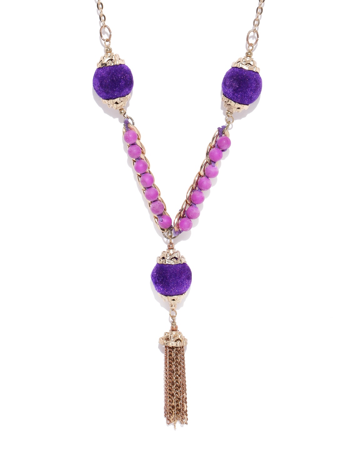 

Carlton London Purple & Pink Antique Gold-Plated Beaded Necklace