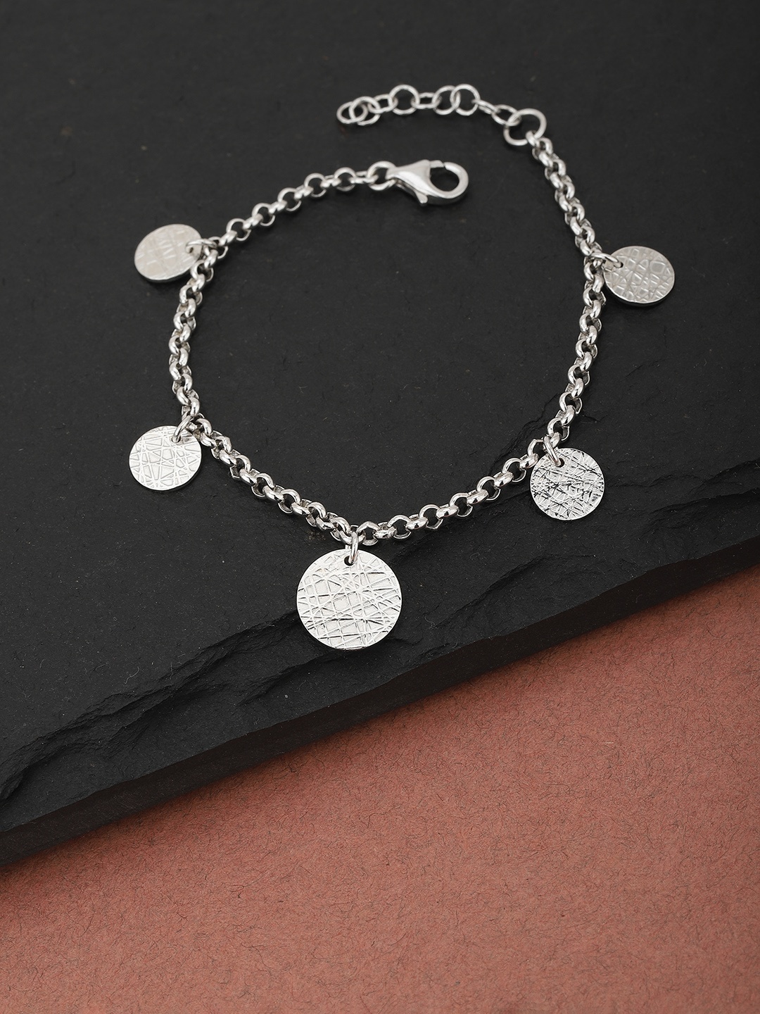 

Carlton London Silver-Toned Rhodium-Plated Charm Bracelet