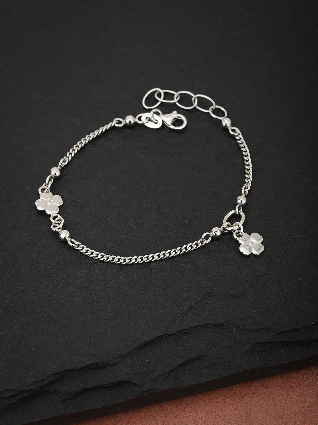 

Carlton London Silver-Toned Rhodium-Plated Floral Charm Bracelet