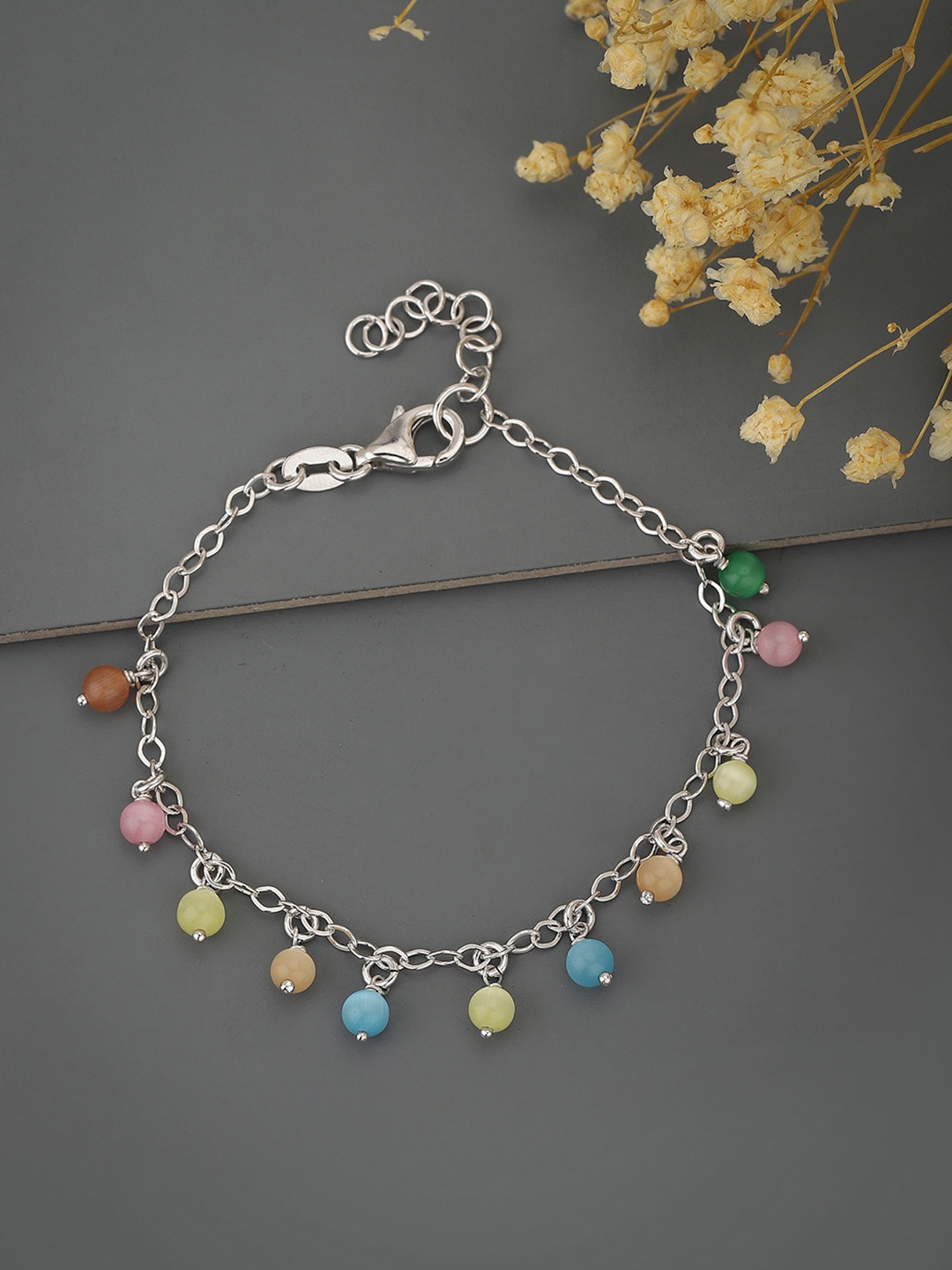 

Carlton London Multicoloured Rhodium-Plated Beaded Charm Bracelet, Multi