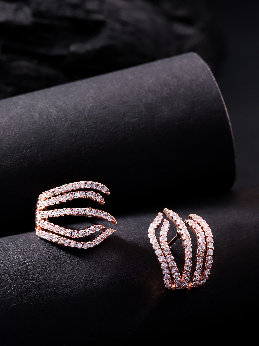

Carlton London Rose Gold-Plated CZ Studded Contemporary Studs