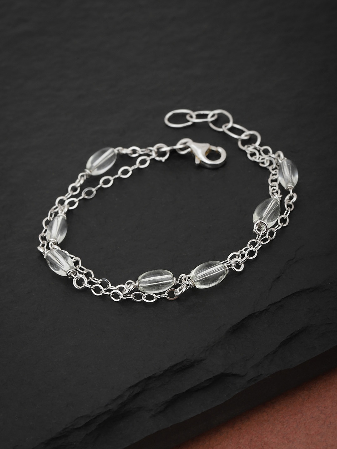 

Carlton London Silver-Toned Rhodium-Plated Beaded Multistrand Bracelet