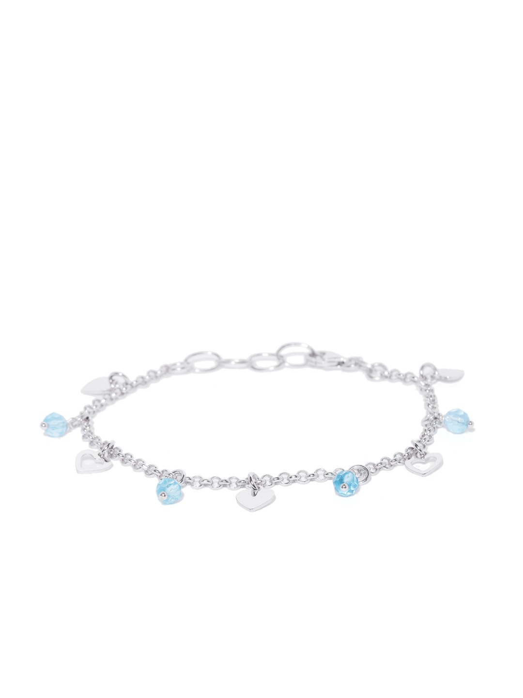 

Carlton London Silver-Toned & Blue Rhodium-Plated Beaded Charm Bracelet