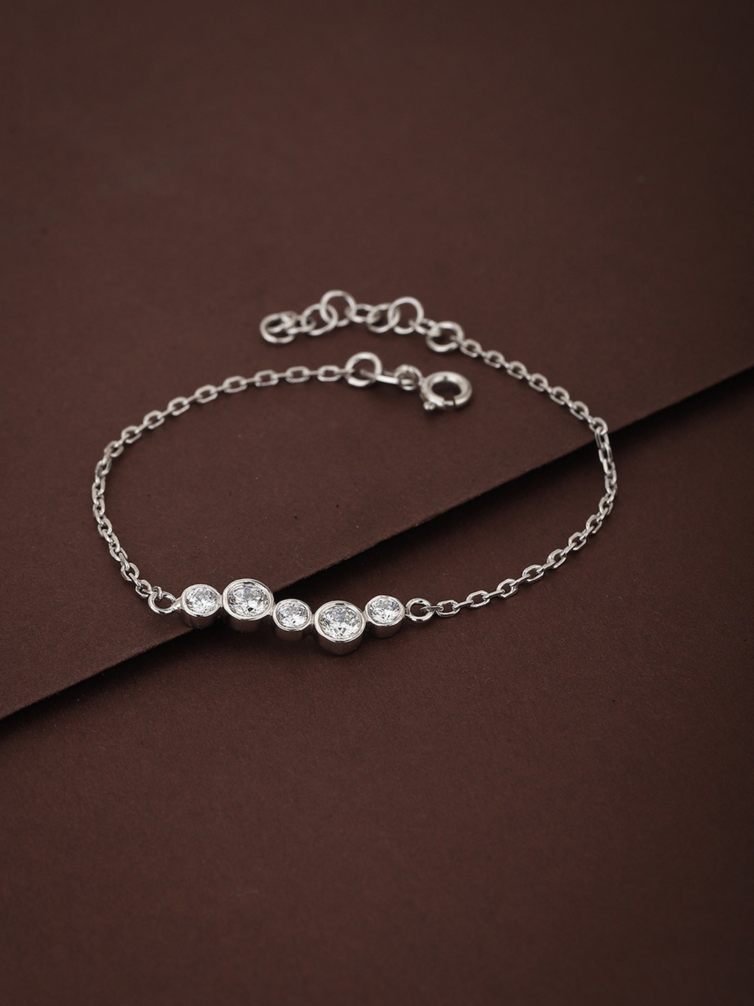 

Carlton London Silver-Toned Rhodium Plated CZ studded Bracelet