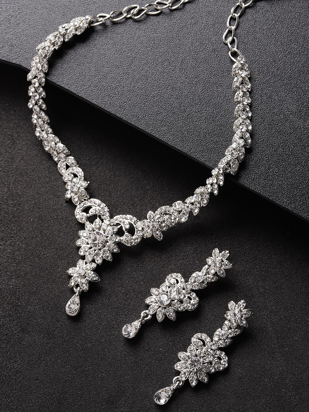 

Carlton Landon Silver-Toned Rhodium-Plated CZ Studded Jewellery Set