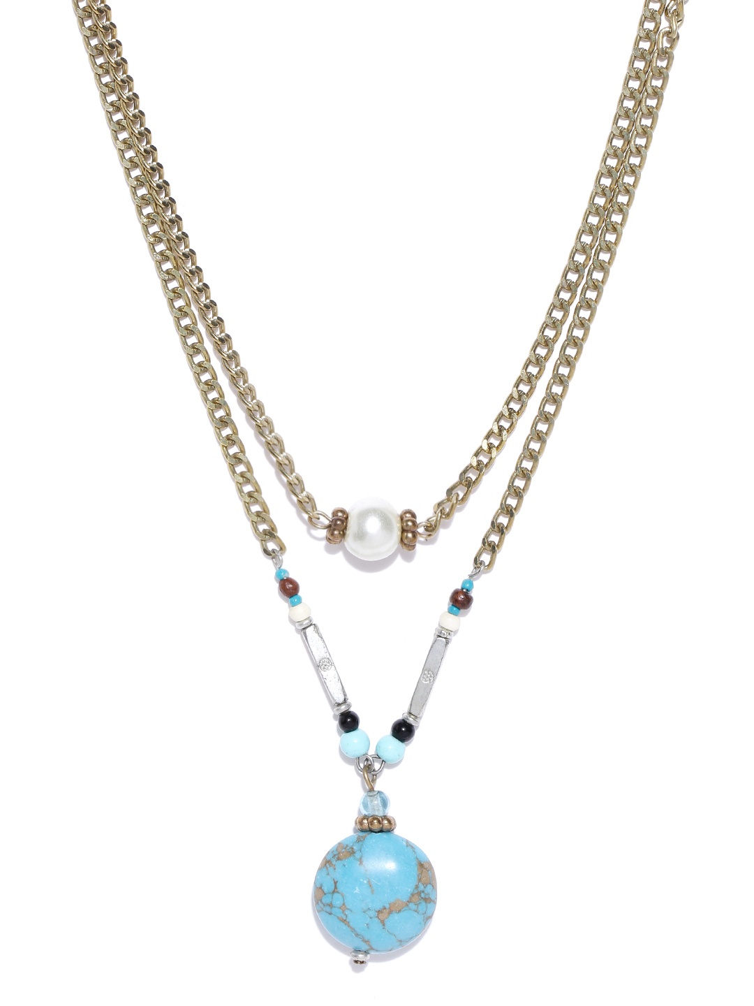 

Carlton London Blue Antique Gold-Plated Beaded Layered Necklace