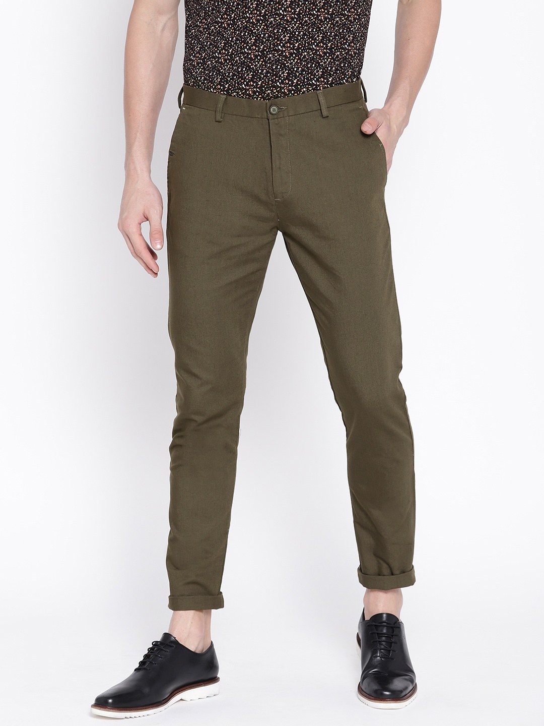 

Blackberrys Men Olive Green Rafa Super Slim Fit Solid Trousers