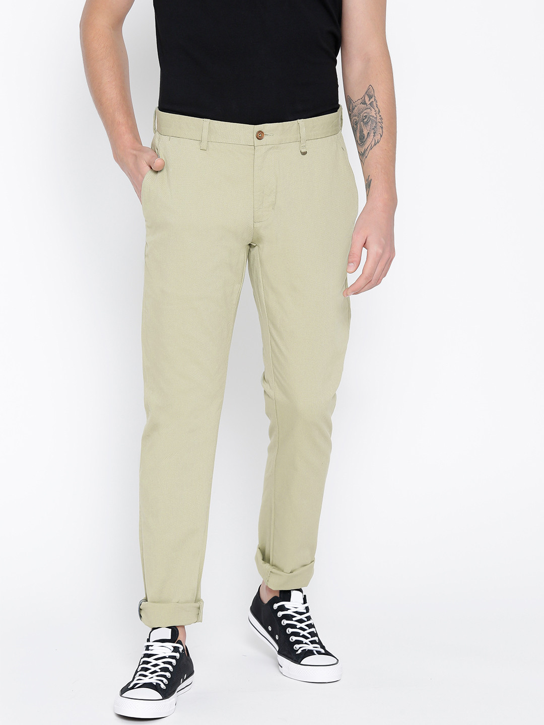 

Blackberrys Men Green Sharp Slim Fit Self Design Regular Trousers