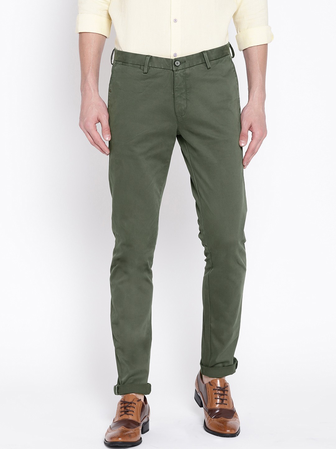 

Blackberrys Men Olive Green Roger Slim Fit Solid Chinos