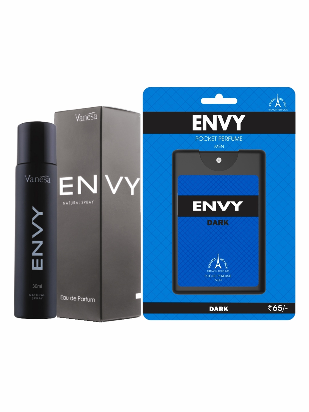 

Envy Men Set of Natural Spray Eau De Parfum & Dark Pocket Perfume, Black