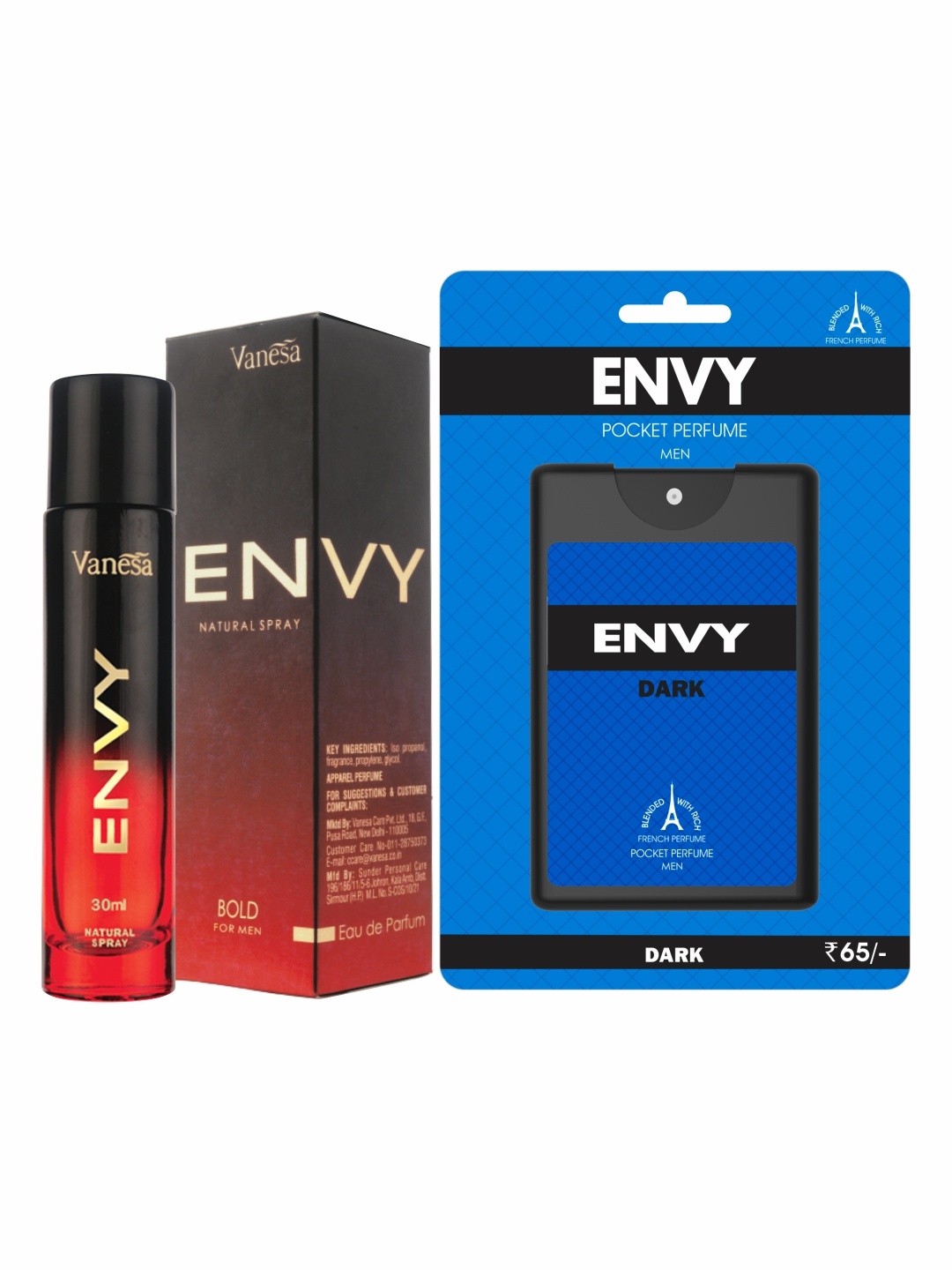 

Envy Men Set of Natural Spray Bold Eau De Parfum & Dark Pocket Perfume, Red