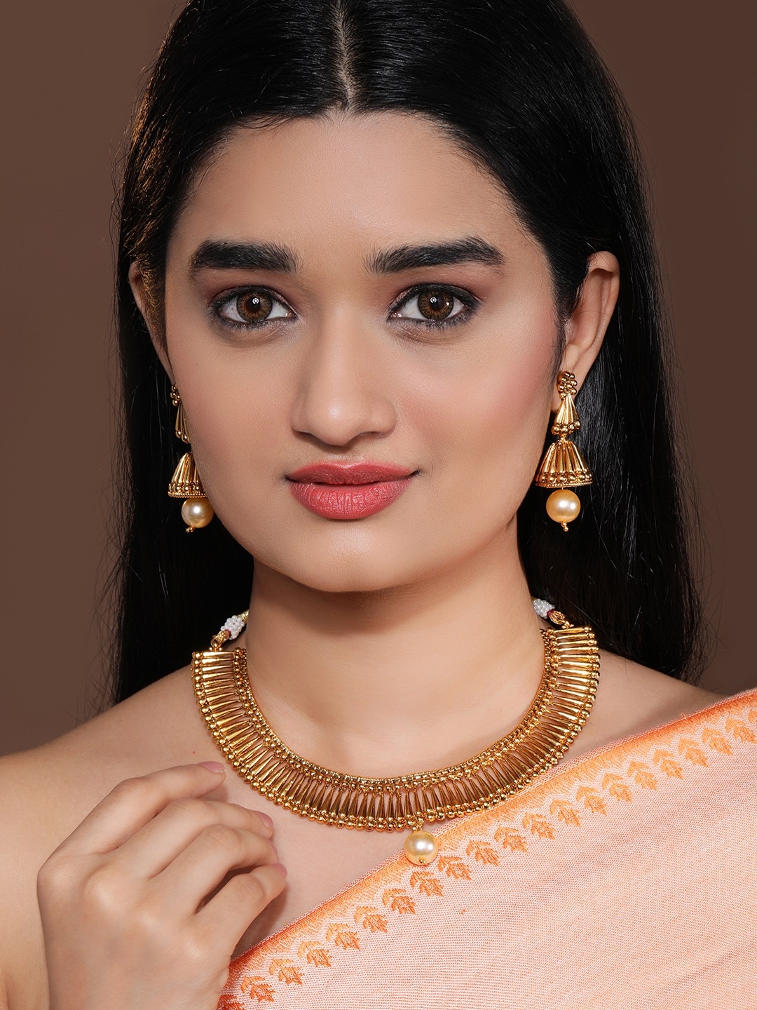 

Rubans Women Gold-Toned & White Handcrafted Pearl Studded Jewellery Set