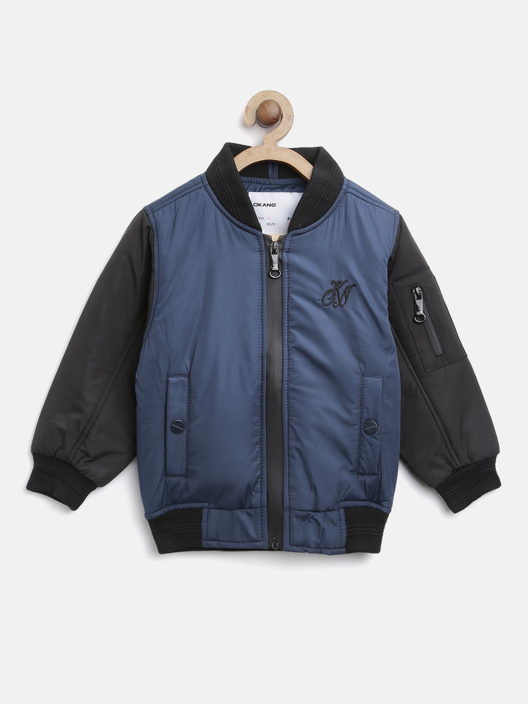 

Okane Boys Navy Blue & Black Solid Bomber Jacket