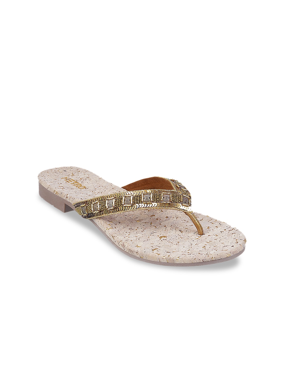 

Metro Women Gold-Toned Embellished Open Toe Flats
