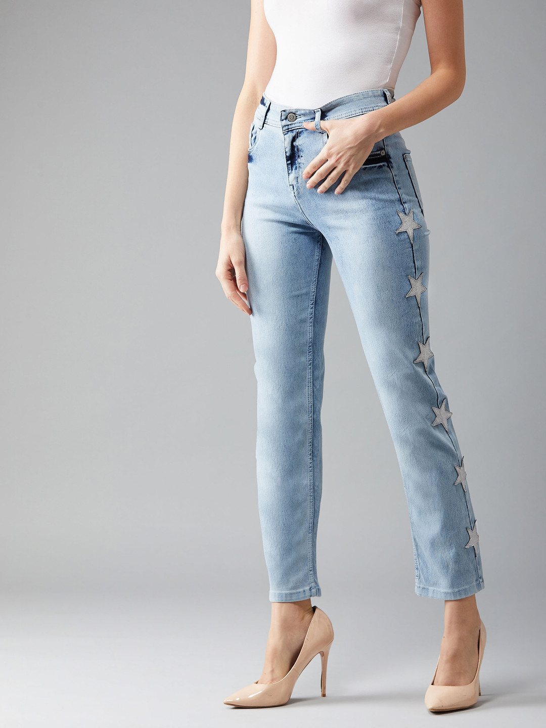

DOLCE CRUDO Women Blue Slim Fit High-Rise Clean Look Stretchable Jeans