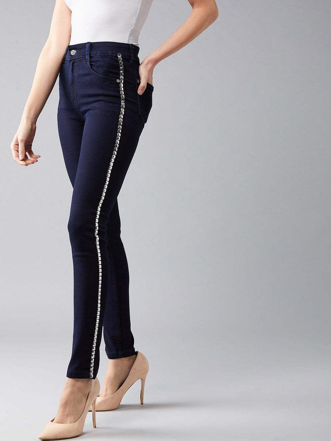 

DOLCE CRUDO Women Navy Blue Skinny Fit Mid-Rise Clean Look Stretchable Jeans