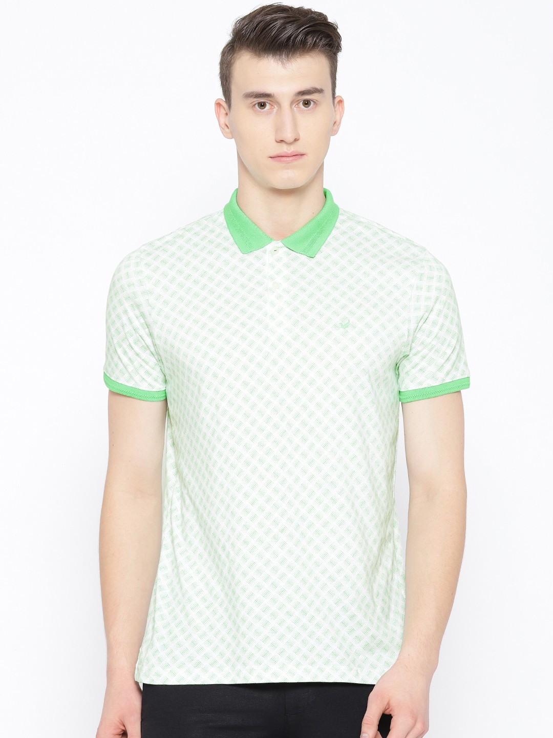 

Blackberrys Men Off-White & Green Printed Polo Collar T-shirt