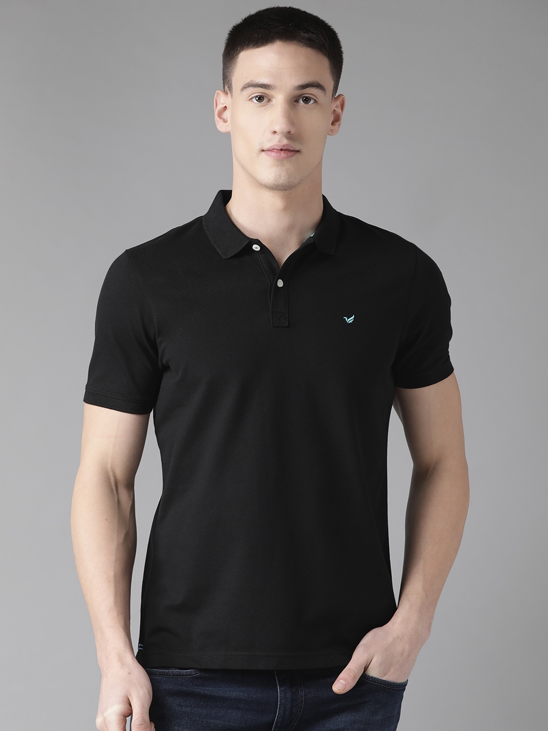 

Blackberrys Men Black Solid Polo Collar T-shirt